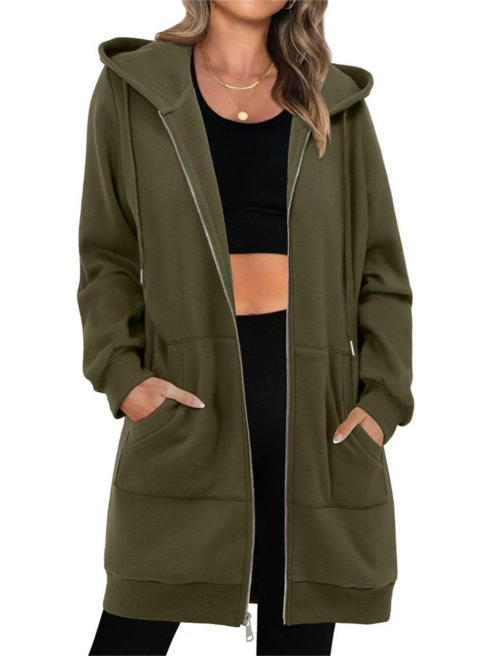 Women Army Green Oversized Shirts Casual Hooded Neck Long Sleeve Fall Jacket